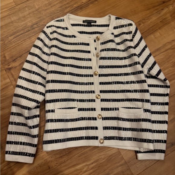 Boston Proper Striped Blazer with Gold Accents - Picture 2 of 2